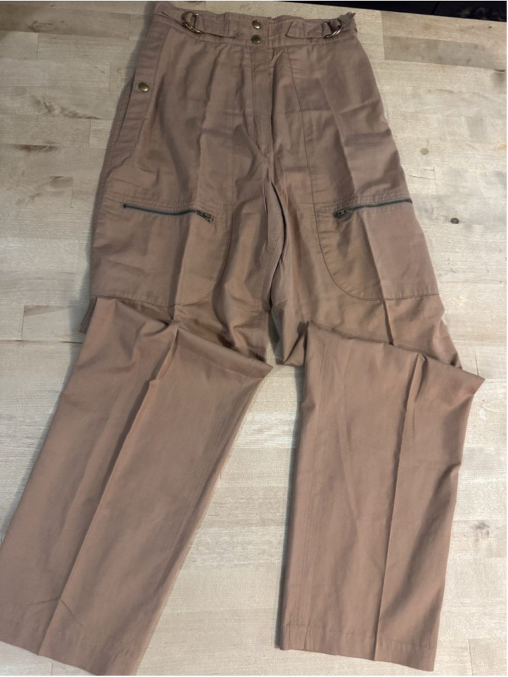 Escada Women’s Khaki Cotton Cargo Pants Lightweight Belted IT34 Couture Lux